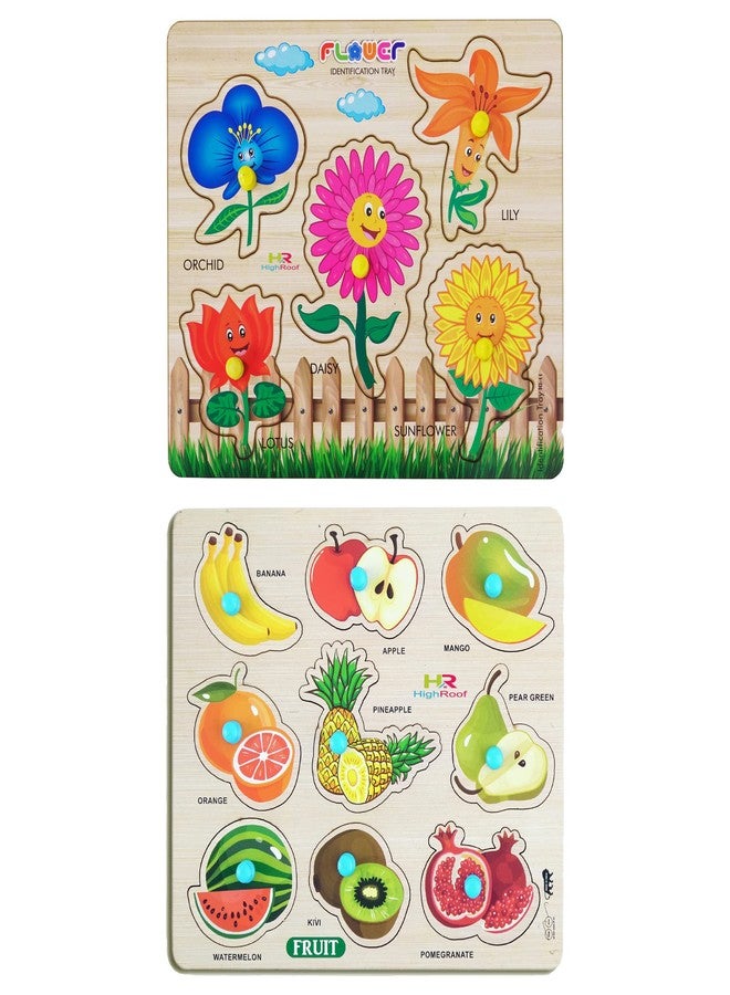 HIGHROOF® Kids Fort Pre Nursery Educational Jigsaw Puzzles for Adults Kids Learning Toys Kit Board Game 2 pcs Set of Flower & Fruits Educational Toy - Image 1